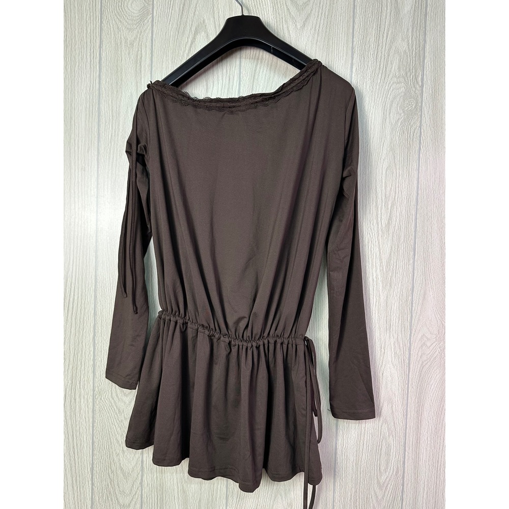 Peppermayo Zinnia Mini Dress Chocolate Brown Lace Trim Long Sleeve US 4 NEW - Picture 3 of 7